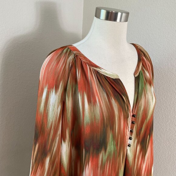 Jones New York Woman Plus 3X Signature Blouse Orange Green Pattern Shirt Top - Picture 2 of 9